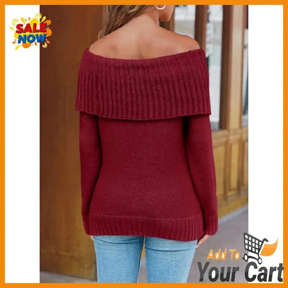 Oversized Off Shoulder Ribbed Knit Pullover Sweater Long Sleeve Loose Fit